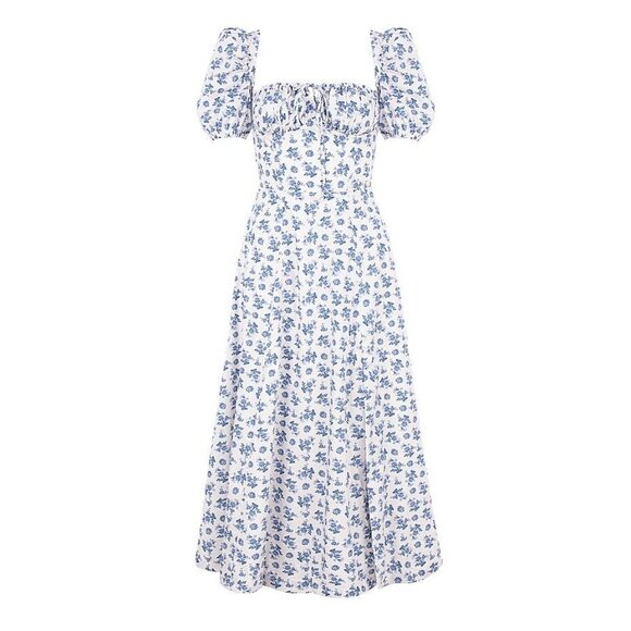 House of CB Tallulah Floral Midi Dress in Blue White